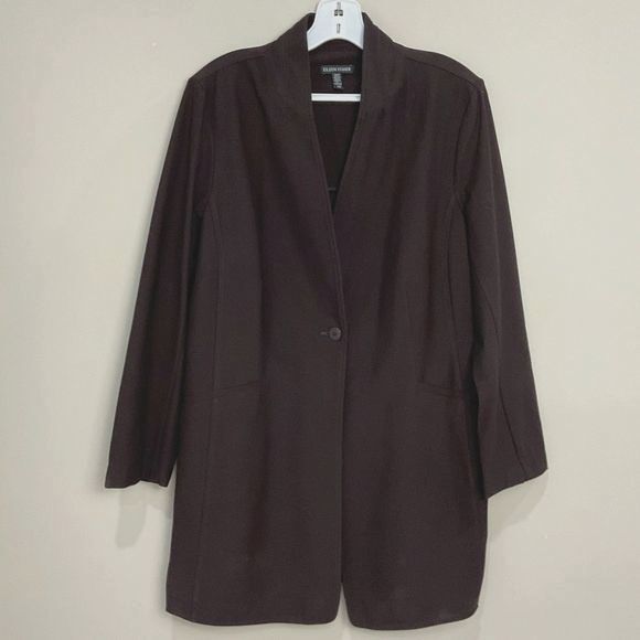 Eileen Fisher Long Brown Blazer Jacket Single Button Closure Sz Lg * Altered * - Picture 1 of 6